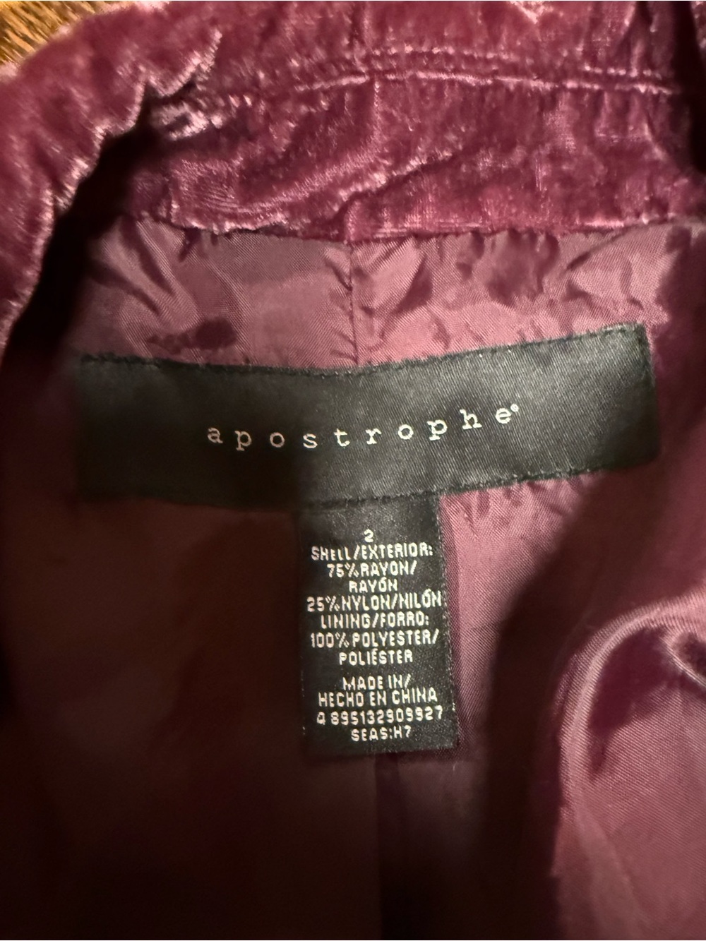 Velvet Blazer Jacket - Plum size 2 - Picture 9 of 10